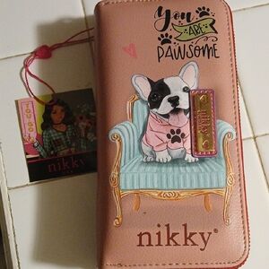 Nicole Lee Pink and Blue Clutch with Dog Design